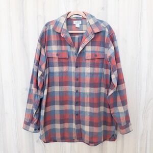 VTG L.L. Bean Mens Flannel Shirt Size L Tall Multi Plaid Chamois Rugged Outdoor